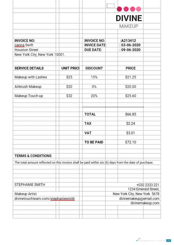 Download Makeup Artist Invoice Template Photoshop template